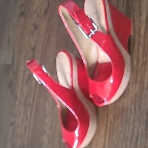 Donald Pliner Patent Leather Cork Wedge Platform Sandal